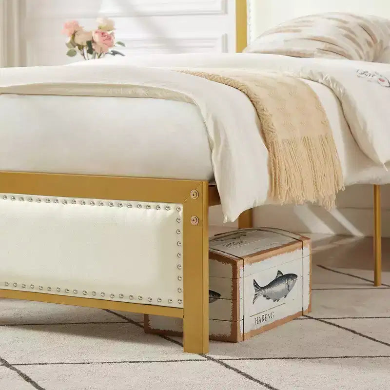 VECELO - Letto imbottito in lino con testiera e pediera, piattaforma resistente, solide doghe in metallo, nessuna necessità di rete a molle, facile da montare
