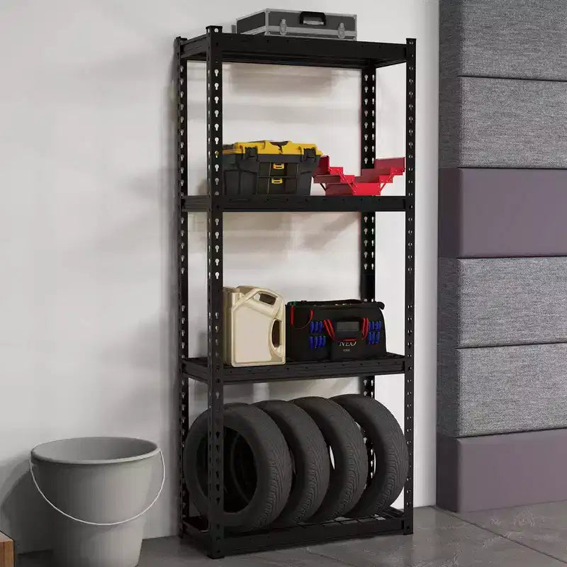 Costway 1 PEZZO Scaffale a 4 Ripiani in Metallo Resistente Unità di Scaffalatura a Filo con Piedini Antiscivolo Nero