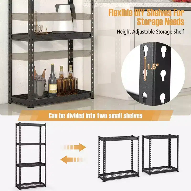 Costway 1 PEZZO Scaffale a 4 Ripiani in Metallo Resistente Unità di Scaffalatura a Filo con Piedini Antiscivolo Nero