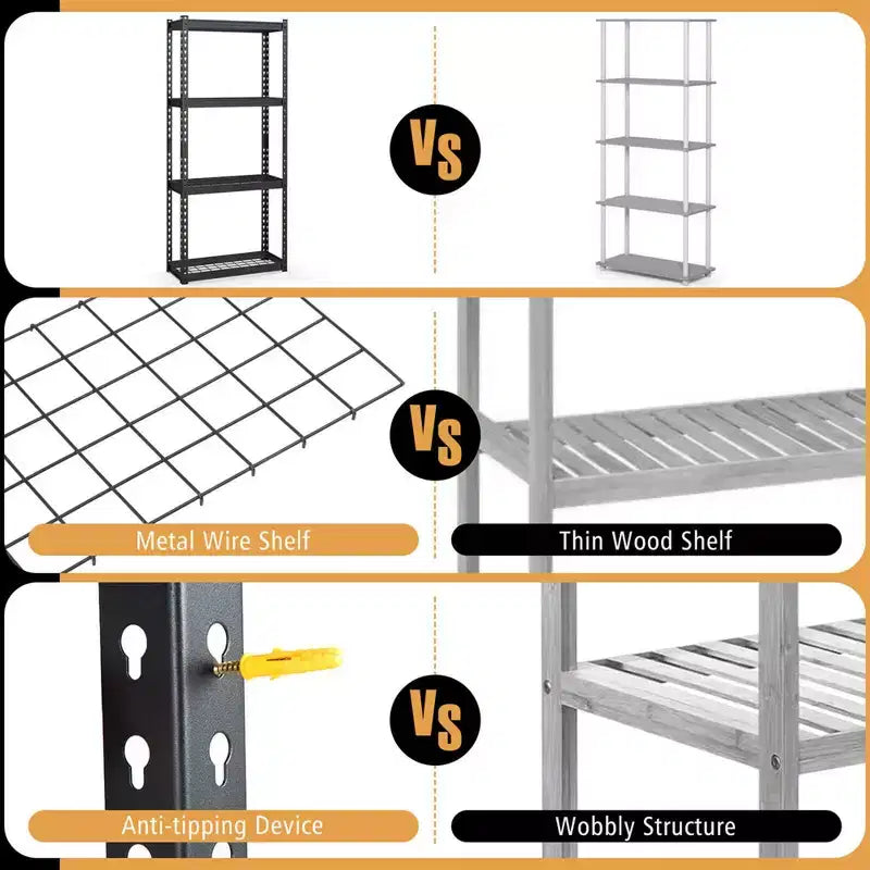 Costway 1 PEZZO Scaffale a 4 Ripiani in Metallo Resistente Unità di Scaffalatura a Filo con Piedini Antiscivolo Nero
