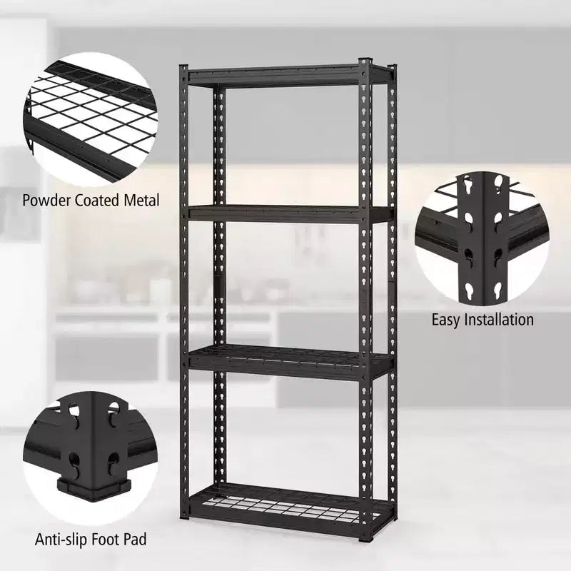 Costway 1 PEZZO Scaffale a 4 Ripiani in Metallo Resistente Unità di Scaffalatura a Filo con Piedini Antiscivolo Nero
