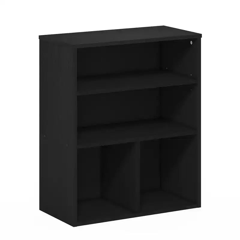 Furinno Scaffale Aperto a 3 Ripiani, Espositore Multiuso a 3 Cubi con Ripiani Regolabili, Rovere Nero
