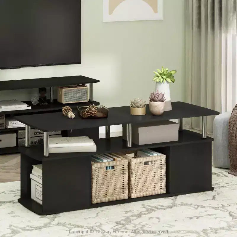 Furinno Modern TV Stand Media Entertainment Center for TV's up To 50 w/Open Storage Compartment for Living Room&Bedroom,Americano