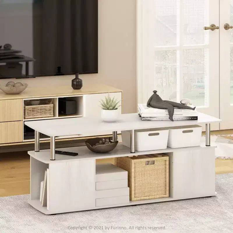 Furinno Modern TV Stand Media Entertainment Center for TV's up To 50 w/Open Storage Compartment for Living Room&Bedroom,White Oak