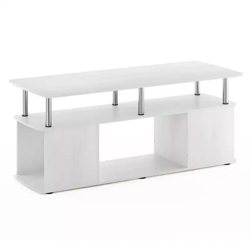 Mobile TV moderno Furinno con centro multimediale per TV fino a 50 pollici, con vano portaoggetti aperto per soggiorno e camera da letto, Rovere Bianco