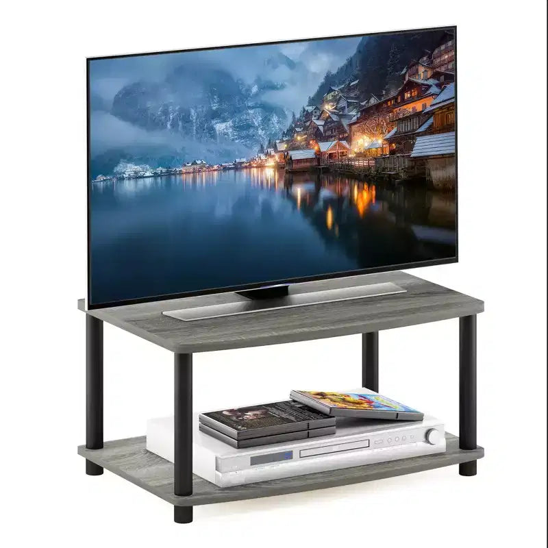 Furinno Industrial No Tools Supporto TV Rialzato con 2 Ripiani Aperti per TV Fino a 25 Pollici Rovere Grigio/Nero