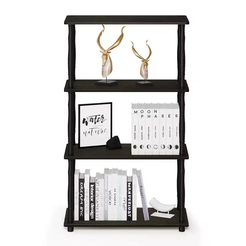 Furinno Moderno Scaffale Decorativo a 4 Ripiani Libreria Aperta Scaffale Multiuso per Esposizione per Soggiorno, Ufficio e Arredamento, Espresso/Nero