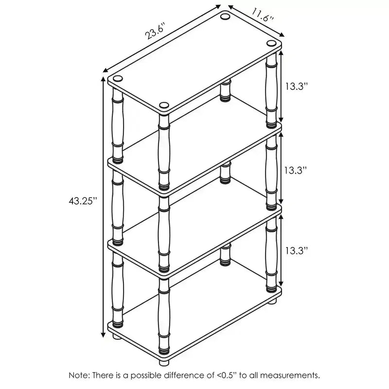 Furinno Moderno Scaffale Decorativo a 4 Ripiani Libreria Aperta Scaffale Multiuso per Esposizione per Soggiorno, Ufficio e Arredamento, Espresso/Nero