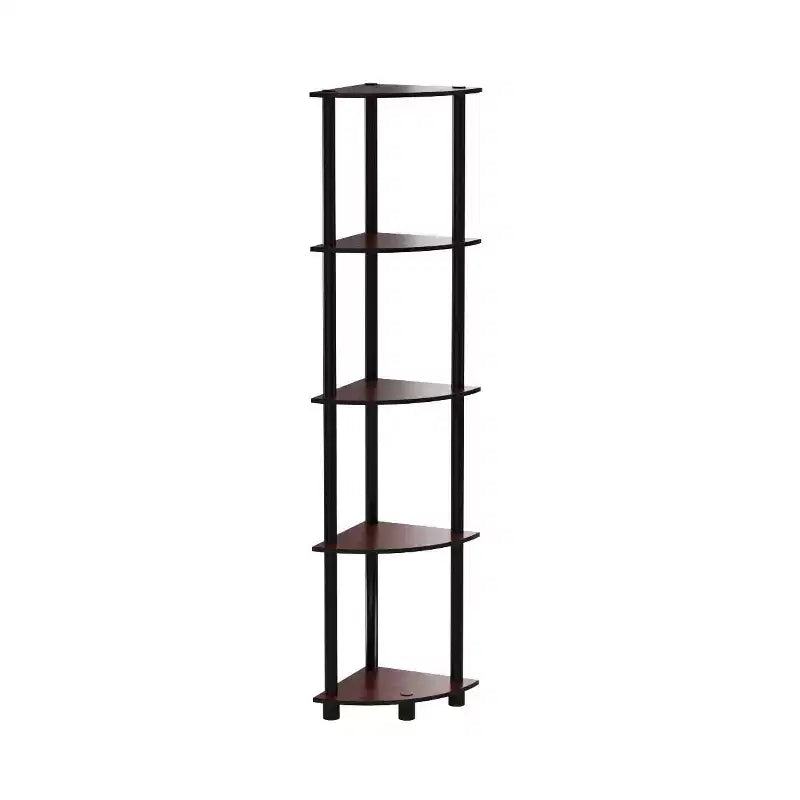 Furinno Modern Scaffale Alto a 5 Ripiani Unità Scaffalatura Multiuso Espositore Angolare, Ciliegio Scuro/Nero