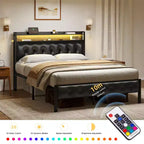Struttura letto imbottita Hausource con testiera a LED - Nera