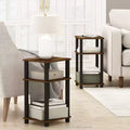 Furinno 2PCS 3-Tier Industrial Accent End Table Sofa Side Table Nightstand W/Open Bookshelf for Living Room&Home Office&Study&Bedroom,Amber Pine/Black