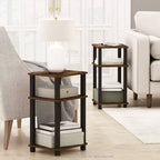 Furinno 2PCS 3-Tier Industrial Accent End Table Sofa Side Table Nightstand W/Open Bookshelf for Living Room&Home Office&Study&Bedroom,Amber Pine/Black
