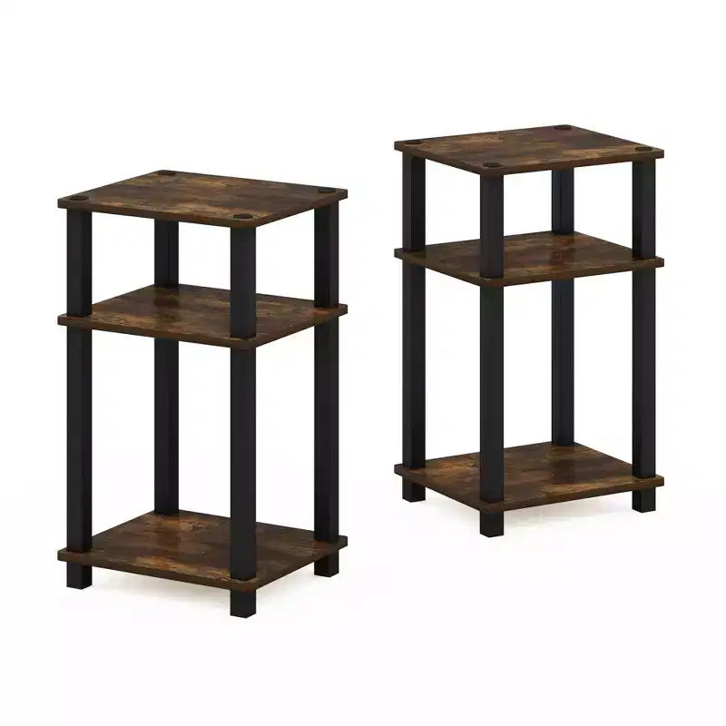 Furinno 2PCS Tavolino d'appoggio industriale a 3 ripiani, comodino con scaffale aperto per soggiorno, ufficio, studio e camera da letto, Pino Ambrato/Nero