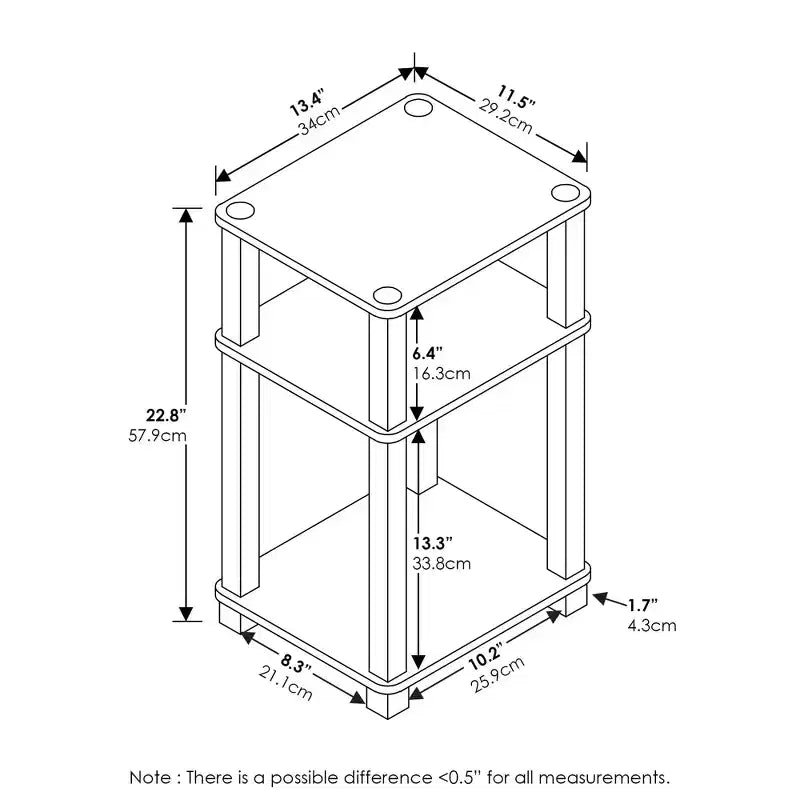 Furinno 2PCS Tavolino d'appoggio industriale a 3 ripiani, comodino con scaffale aperto per soggiorno, ufficio, studio e camera da letto, Pino Ambrato/Nero