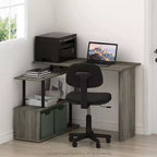 Furinno 39.4 Reversible L-Shape Corner Computer Desk Writing Table Study Workstation with 3-Tier Open Storage Shelves,French Oak/Black