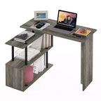 Furinno 39.4 Scrivania ad angolo a L reversibile per computer, tavolo da scrittura, workstation da studio con ripiani aperti a 3 livelli, Rovere francese/Nero