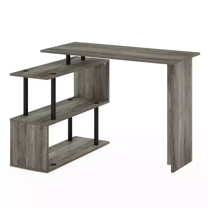 Furinno 39.4 Scrivania ad angolo a L reversibile per computer, tavolo da scrittura, workstation da studio con ripiani aperti a 3 livelli, Rovere francese/Nero