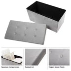 Pouf-Contenitore, Poggiapiedi, Panca Organizer o Cassapanca in Velluto Trapuntato con Coperchio Rimovibile Lavish Home per Camera da Letto, Dormitorio o Ingresso