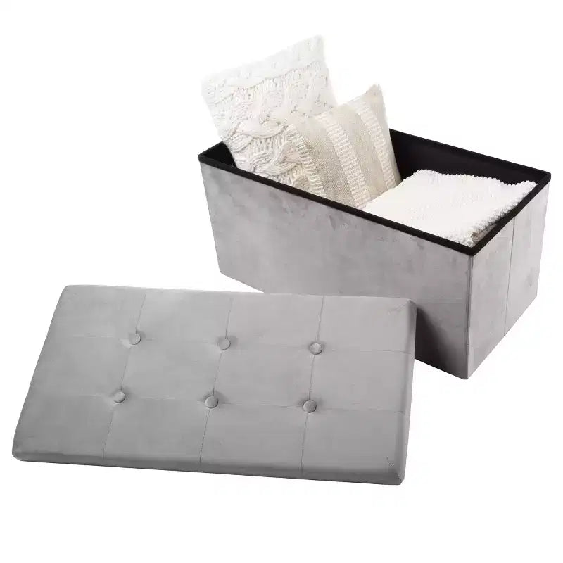 Pouf-Contenitore, Poggiapiedi, Panca Organizer o Cassapanca in Velluto Trapuntato con Coperchio Rimovibile Lavish Home per Camera da Letto, Dormitorio o Ingresso