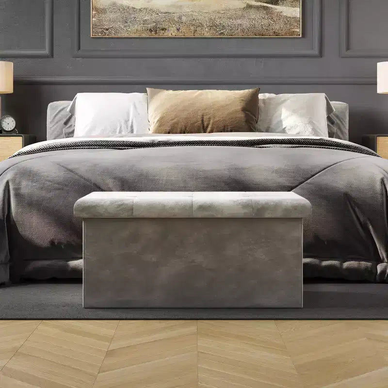 Pouf-Contenitore, Poggiapiedi, Panca Organizer o Cassapanca in Velluto Trapuntato con Coperchio Rimovibile Lavish Home per Camera da Letto, Dormitorio o Ingresso