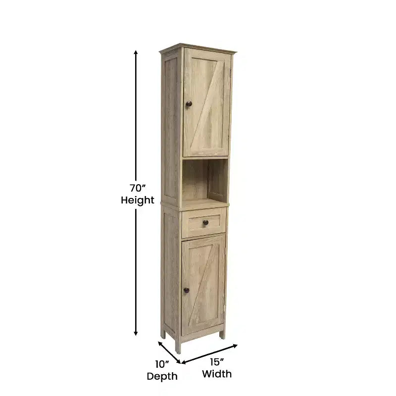 Flash Furniture Dune, colonna bagno indipendente con ante a chiusura magnetica, ripiani regolabili, mensola a giorno e cassetto