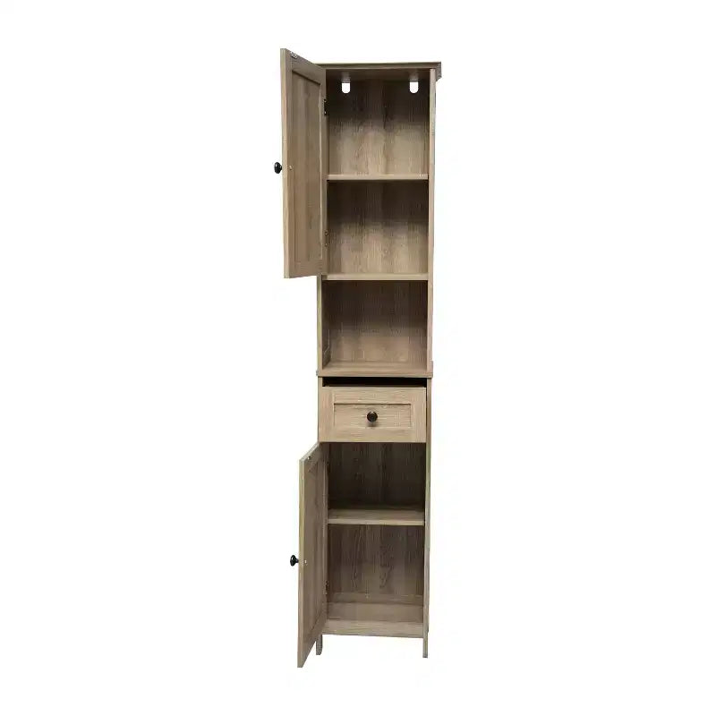 Flash Furniture Dune, colonna bagno indipendente con ante a chiusura magnetica, ripiani regolabili, mensola a giorno e cassetto