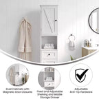 Flash Furniture Dune, colonna bagno indipendente con ante a chiusura magnetica, ripiani regolabili, mensola a giorno e cassetto