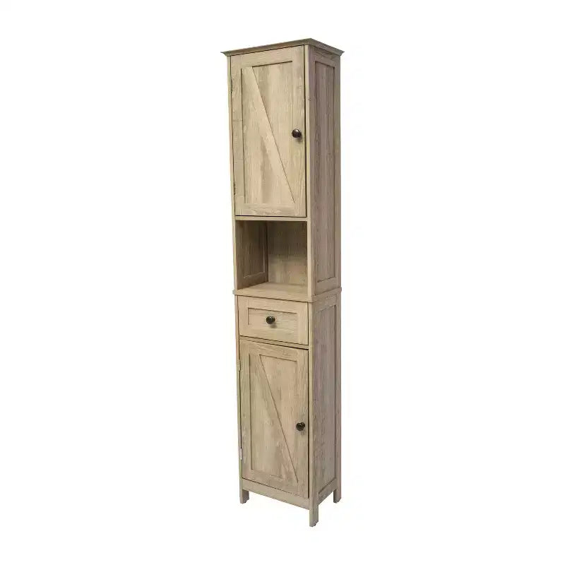 Flash Furniture Dune, colonna bagno indipendente con ante a chiusura magnetica, ripiani regolabili, mensola a giorno e cassetto