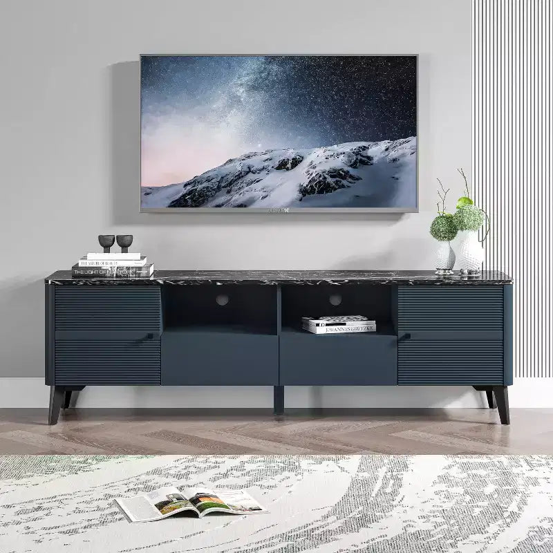 Mobile porta TV moderno con ripiano in finto marmo da 70", per TV fino a 75" - Festivo