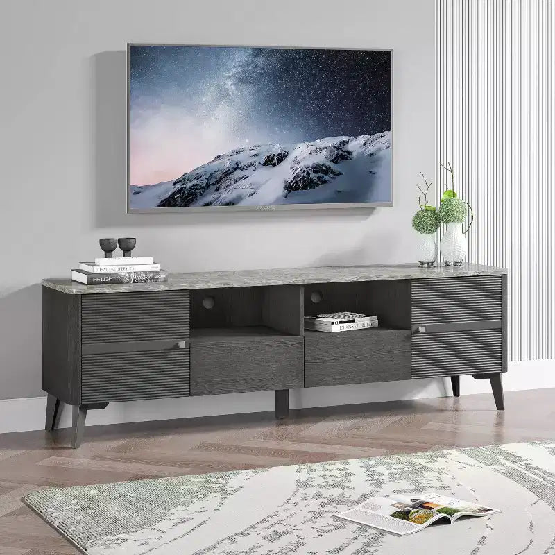 Mobile porta TV moderno con ripiano in finto marmo da 70", per TV fino a 75" - Festivo
