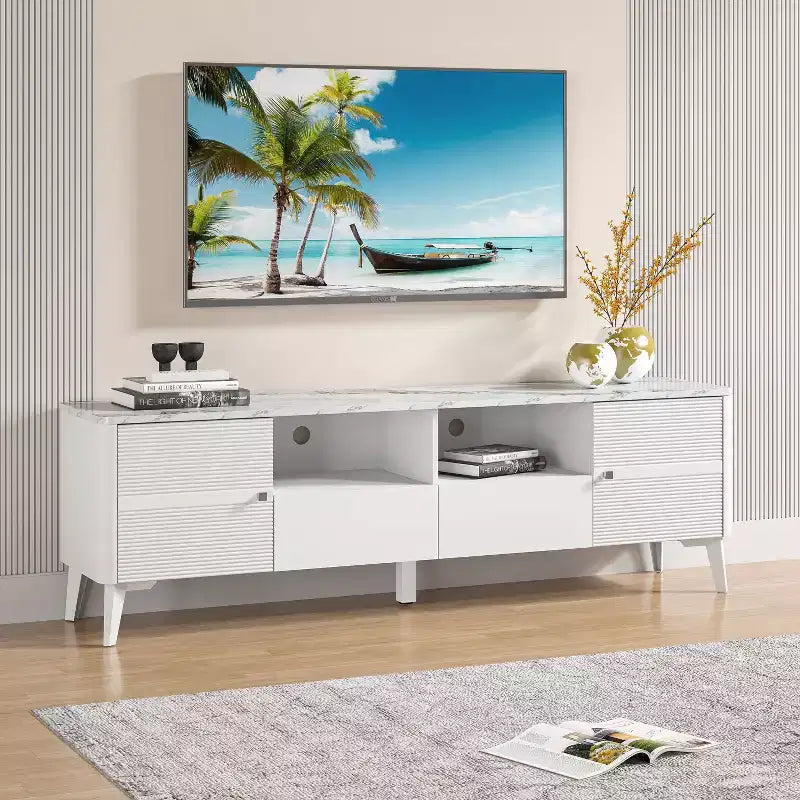 Mobile porta TV moderno con ripiano in finto marmo da 70", per TV fino a 75" - Festivo