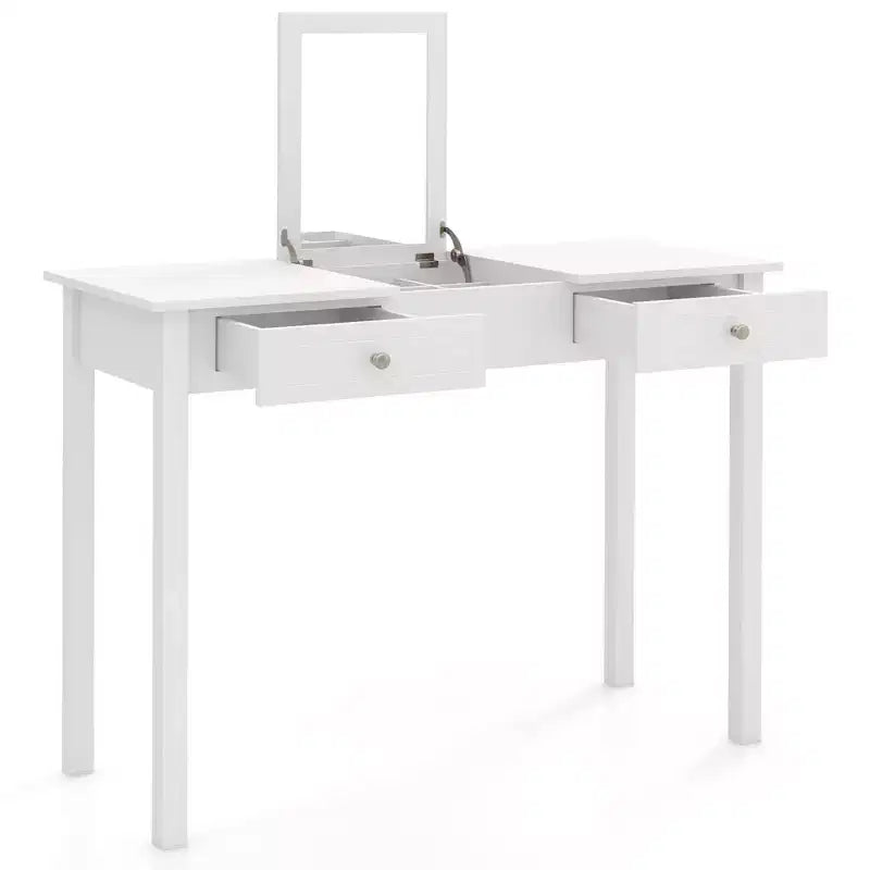 Costway Tavolo da toeletta 2-in-1 con specchio a ribalta 2 cassetti e vano portaoggetti a 9 scomparti bianco
