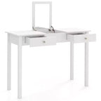 Costway Tavolo da toeletta 2-in-1 con specchio a ribalta 2 cassetti e vano portaoggetti a 9 scomparti bianco