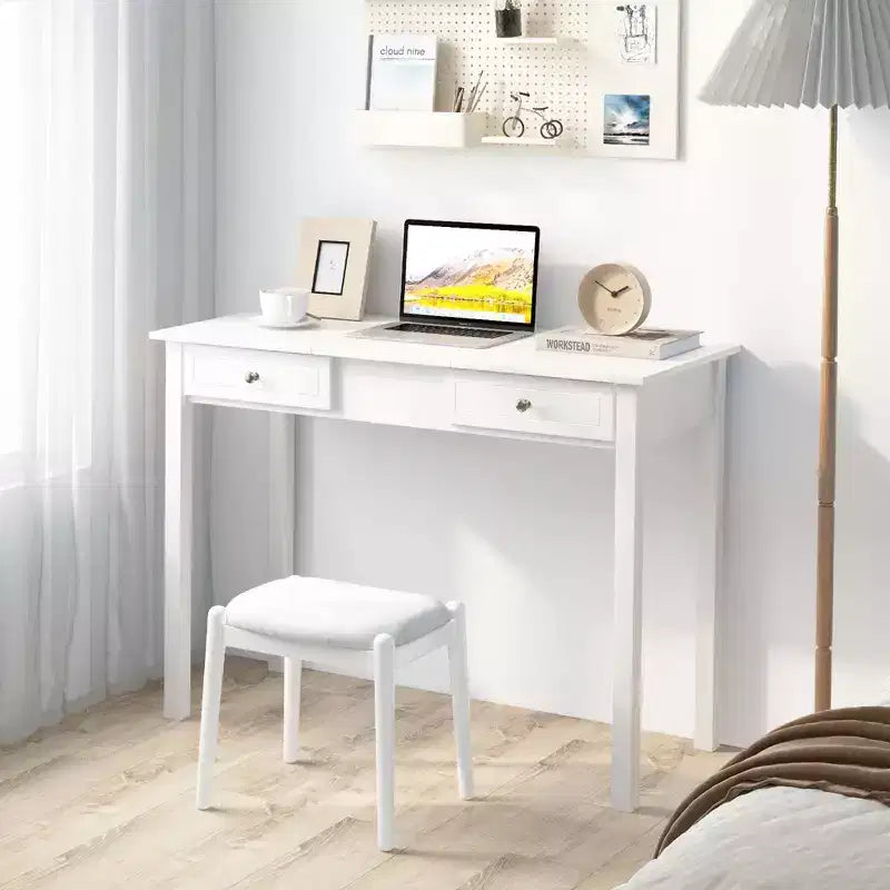 Costway Tavolo da toeletta 2-in-1 con specchio a ribalta 2 cassetti e vano portaoggetti a 9 scomparti bianco