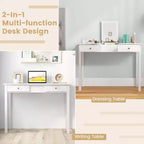 Costway Tavolo da toeletta 2-in-1 con specchio a ribalta 2 cassetti e vano portaoggetti a 9 scomparti bianco