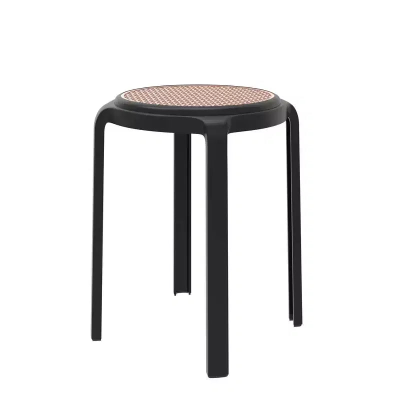 LeisureMod Tresse Round Stackable Dining Stool with Wicker Top, Lightweight and Durable Design for Kitchen, Garden, Balcony, Cafe, Terrace, or Deck