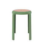 Sgabello da pranzo rotondo impilabile LeisureMod Tresse con parte superiore in vimini, design leggero e durevole per cucina, giardino, balcone, bar, terrazza o patio