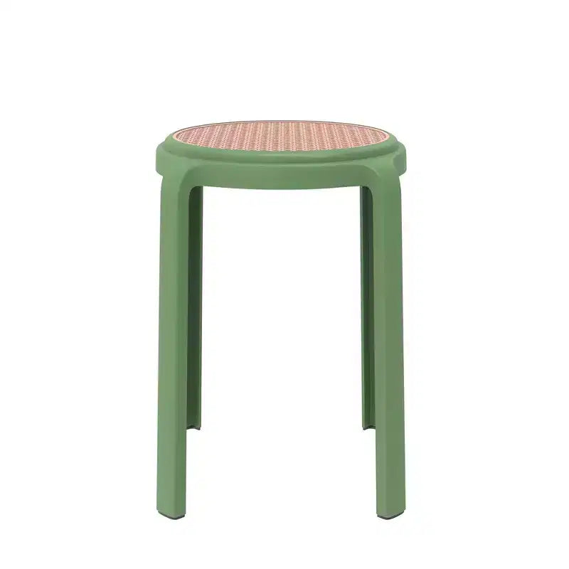 Sgabello da pranzo rotondo impilabile LeisureMod Tresse con parte superiore in vimini, design leggero e durevole per cucina, giardino, balcone, bar, terrazza o patio