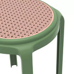 Sgabello da pranzo rotondo impilabile LeisureMod Tresse con parte superiore in vimini, design leggero e durevole per cucina, giardino, balcone, bar, terrazza o patio