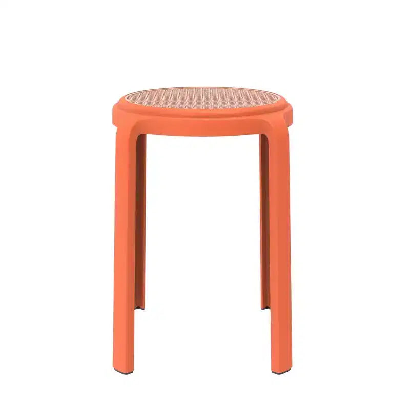 Sgabello da pranzo rotondo impilabile LeisureMod Tresse con parte superiore in vimini, design leggero e durevole per cucina, giardino, balcone, bar, terrazza o patio