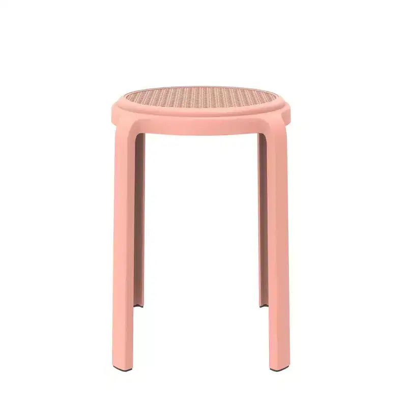 Sgabello da pranzo rotondo impilabile LeisureMod Tresse con parte superiore in vimini, design leggero e durevole per cucina, giardino, balcone, bar, terrazza o patio