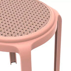 Sgabello da pranzo rotondo impilabile LeisureMod Tresse con parte superiore in vimini, design leggero e durevole per cucina, giardino, balcone, bar, terrazza o patio