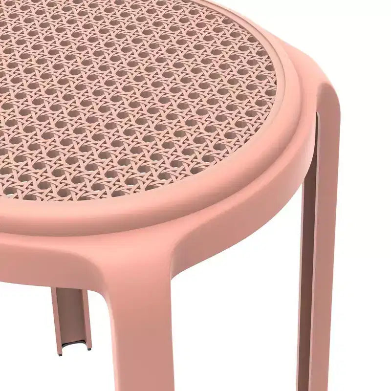 Sgabello da pranzo rotondo impilabile LeisureMod Tresse con parte superiore in vimini, design leggero e durevole per cucina, giardino, balcone, bar, terrazza o patio