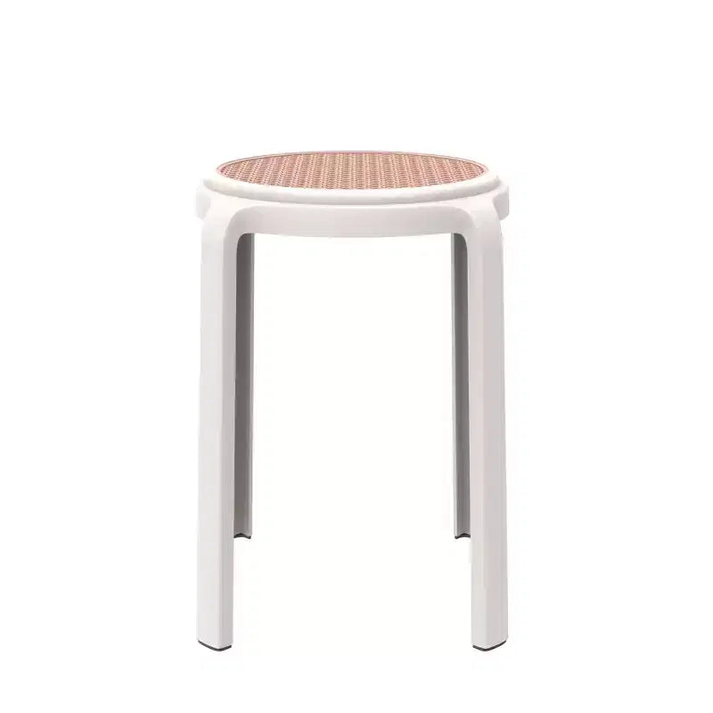 Sgabello da pranzo rotondo impilabile LeisureMod Tresse con parte superiore in vimini, design leggero e durevole per cucina, giardino, balcone, bar, terrazza o patio