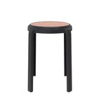 Sgabello da pranzo rotondo impilabile LeisureMod Tresse con parte superiore in vimini, design leggero e durevole per cucina, giardino, balcone, bar, terrazza o patio