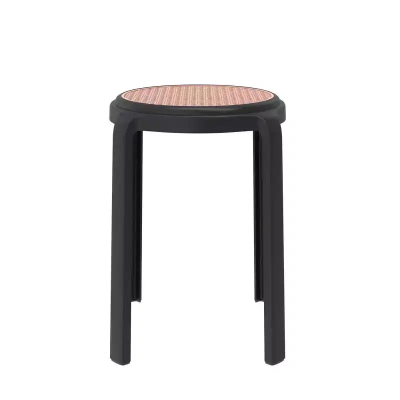 Sgabello da pranzo rotondo impilabile LeisureMod Tresse con parte superiore in vimini, design leggero e durevole per cucina, giardino, balcone, bar, terrazza o patio