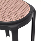 Sgabello da pranzo rotondo impilabile LeisureMod Tresse con parte superiore in vimini, design leggero e durevole per cucina, giardino, balcone, bar, terrazza o patio
