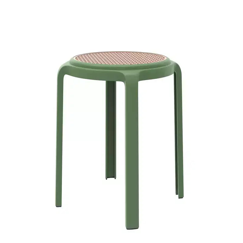 Sgabello da pranzo rotondo impilabile LeisureMod Tresse con parte superiore in vimini, design leggero e durevole per cucina, giardino, balcone, bar, terrazza o patio