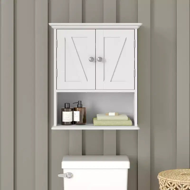 Emma and Oliver Mobiletto da bagno con specchio a parete con ripiano interno regolabile, doppie ante con chiusura magnetica, ripiano inferiore a giorno