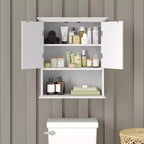 Emma and Oliver Mobiletto da bagno con specchio a parete con ripiano interno regolabile, doppie ante con chiusura magnetica, ripiano inferiore a giorno